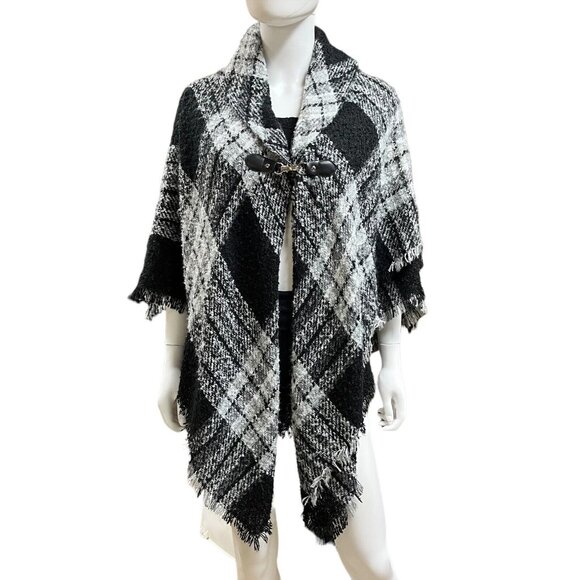 New Directions‎ Black Plaid Poncho Size O/S (O10333) - Picture 1 of 6